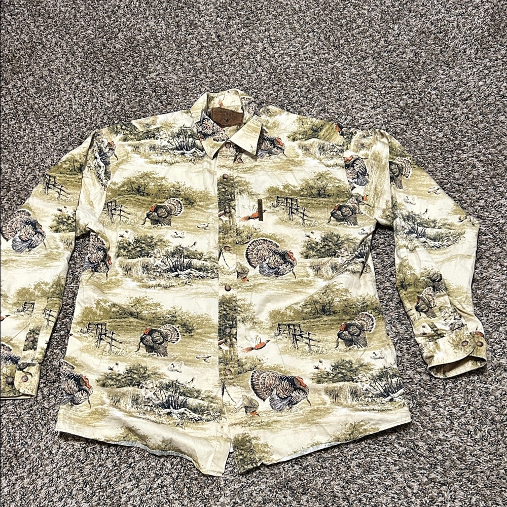Men's tan Patterned long sleeve button up shirt size Large North River